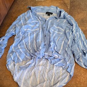 Port Authority Light Blue and White Striped Casual Shirt